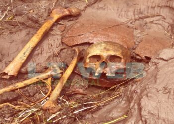 Descubrieron restos oseos en la barranca del río en el Paraje Guerra